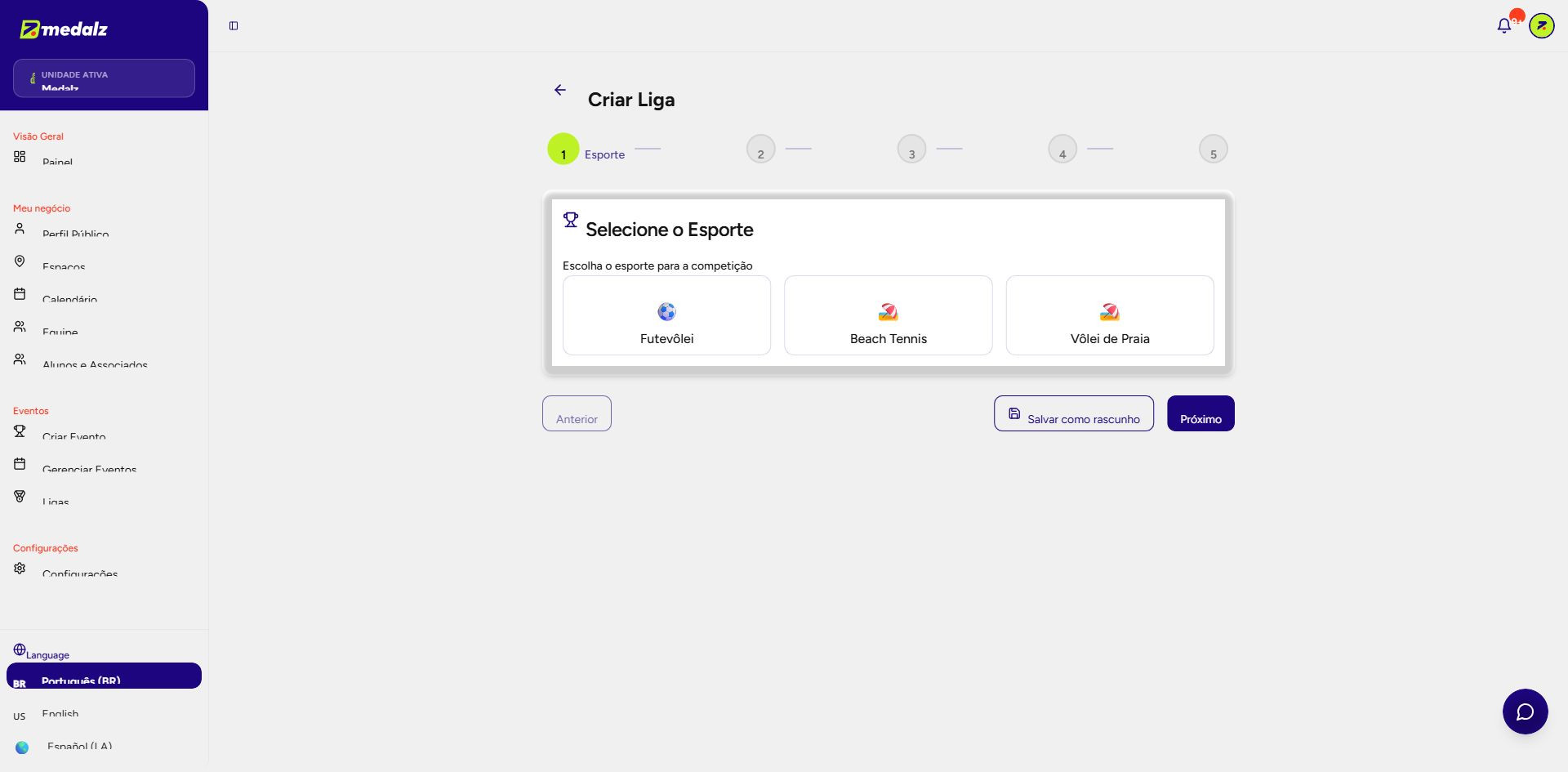 Etapa 1 — Selecione o Esporte