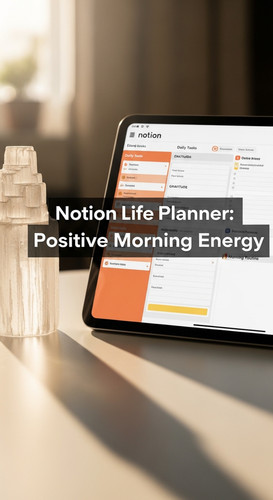 A desk with a crystal and a tablet showing a Notion Life Planner overlay text Notion Life Planner Po.jpg
