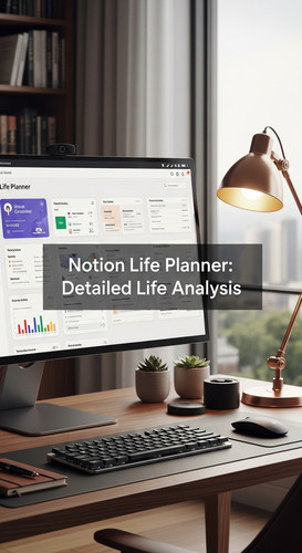 A highend workspace with a screen showing a Life Planner overlay text Notion Life Planner Detailed L.jpg