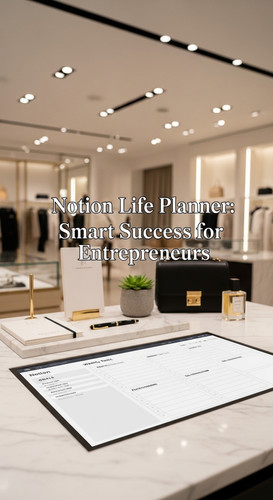 A highend retail boutique counter with a screen showing a Notion Life Planner overlay text Notion Li.jpg