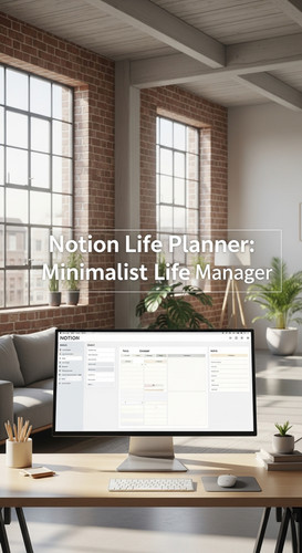 A minimalist loft with a Notion Life Planner on screen overlay text Notion Life Planner Minimalist L.jpg