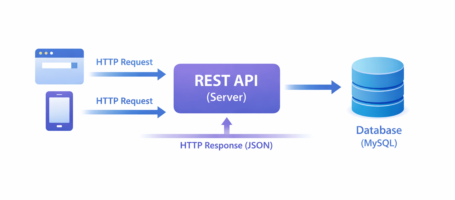 رسم توضيحي لعلاقة العميل والسيرفر عبر REST API