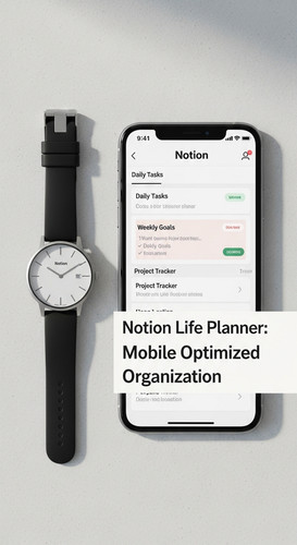 Minimalist flatlay of a designer watch and a phone showing a Notion Life Planner overlay text Notion.jpg