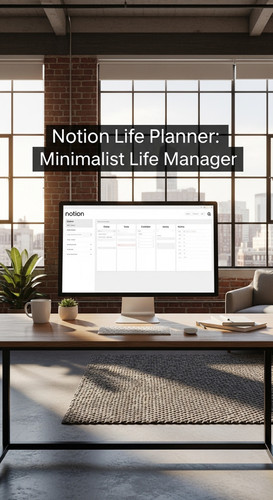 A minimalist loft with a Notion Life Planner on screen overlay text Notion Life Planner Minimalist L.jpg
