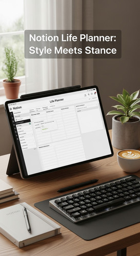 A professional graphics tablet desk with a Notion Life Planner overlay text Notion Life Planner Styl.jpg