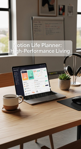 A professional agency desk with a Notion Life Planner overlay text Notion Life Planner HighPerforman.jpg