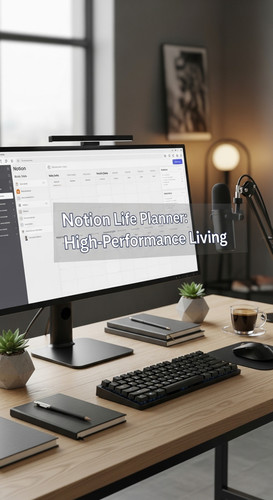 A professional agency desk with a Notion Life Planner overlay text Notion Life Planner HighPerforman.jpg
