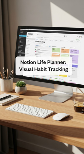 Soft morning sunlight on a clean wooden workspace a large monitor displaying a Notion Life Planner o.jpg