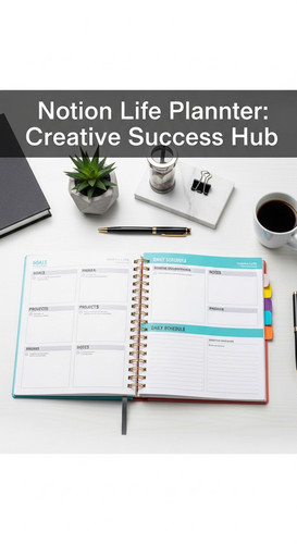 A professional studio with a Notion Life Planner overlay text Notion Life Planner Creative Success H.jpg