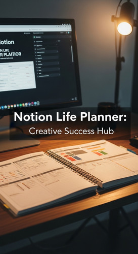 A professional studio with a Notion Life Planner overlay text Notion Life Planner Creative Success H.jpg