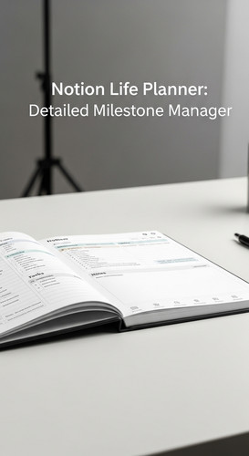 A professional studio with a Notion Life Planner overlay text Notion Life Planner Detailed Milestone.jpg