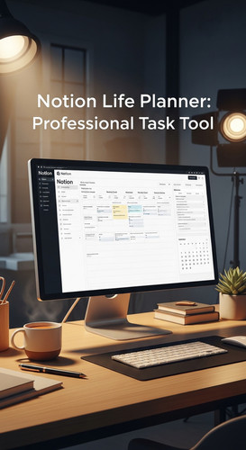 A professional studio with a Notion Life Planner overlay text Notion Life Planner Professional Task .jpg