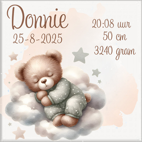 Geboortetegel 15x15cm gepersonaliseerd.
