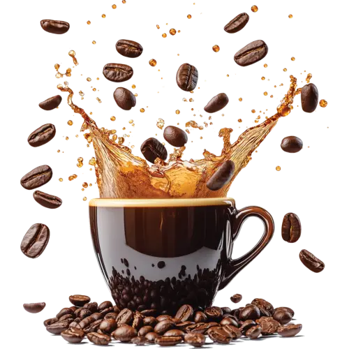 isolated coffee bean with a fresh cup of coffee free png.webp