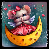 angel mouse sitting on cheese moon