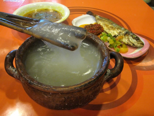 Papeda (sago congee), Kuah Kuning (yelow soup) and  Ikan Tude Bakar (grilled fish) with Dabu-dabu an.jpg