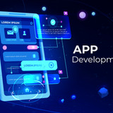 App development banner, adaptive layout application web interface on smartphone touch screen, user s