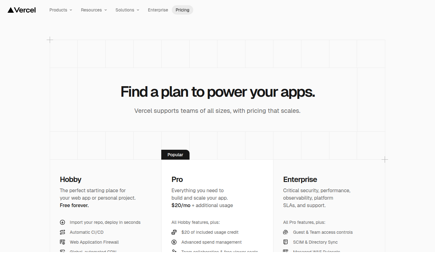 Vercel 요금제 비교