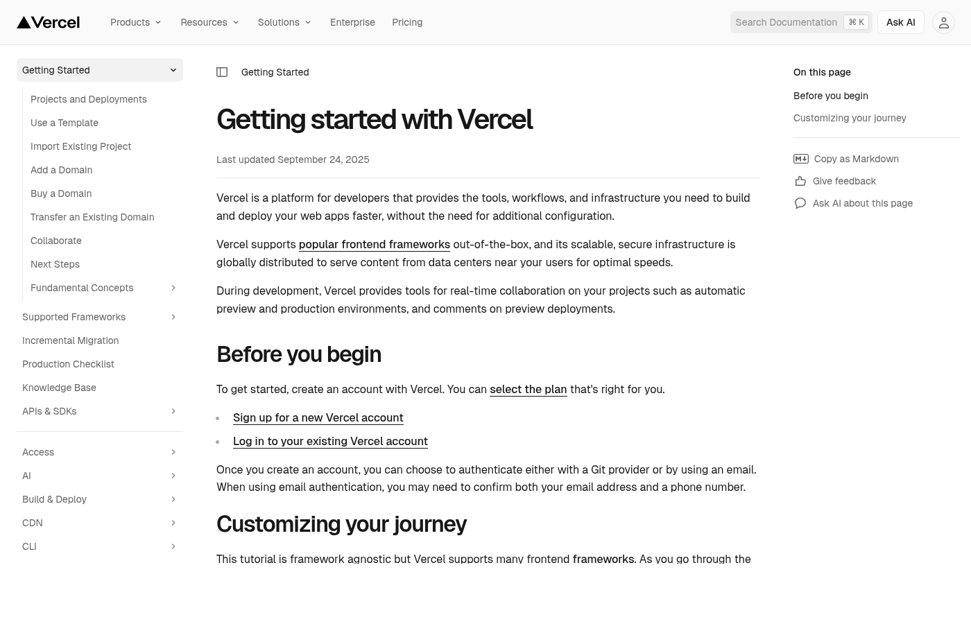 Vercel 시작 가이드 문서