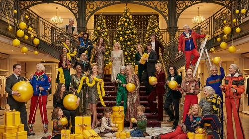 a group of caucasian joyful happy top models of different ages, kids, adults and elders, wearing lux.png