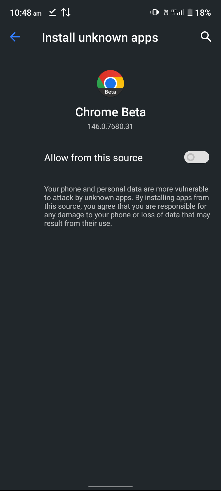 Install unknown apps toggle ON