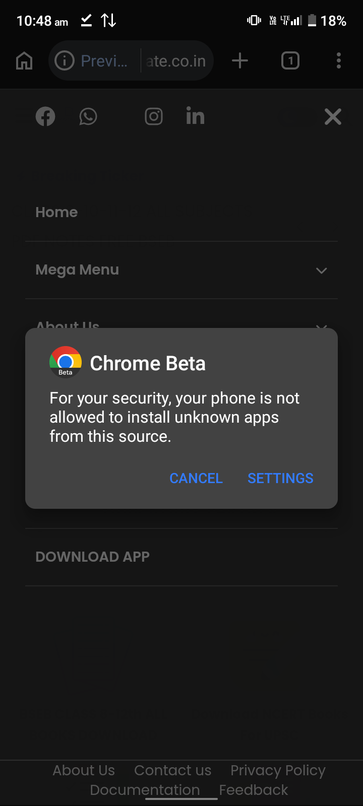 Install unknown apps toggle OFF