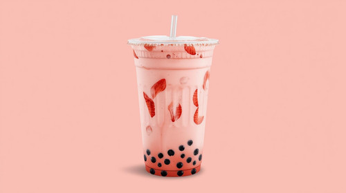 Create a milk tea in realistic way and form and the flavor is strawberry. Y 20260304 231513 0000.jpg