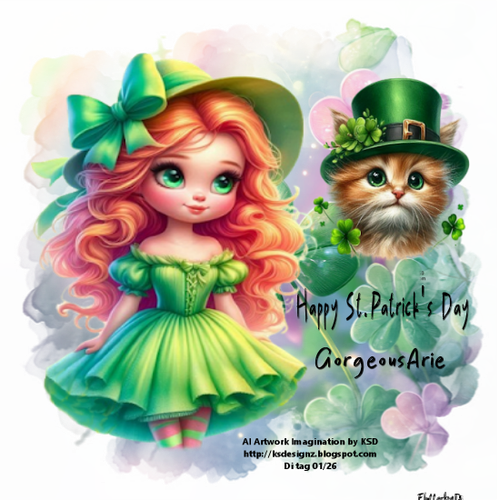 KSD St PAtricks girl and kitty scratchy regular Gorgeous Arie