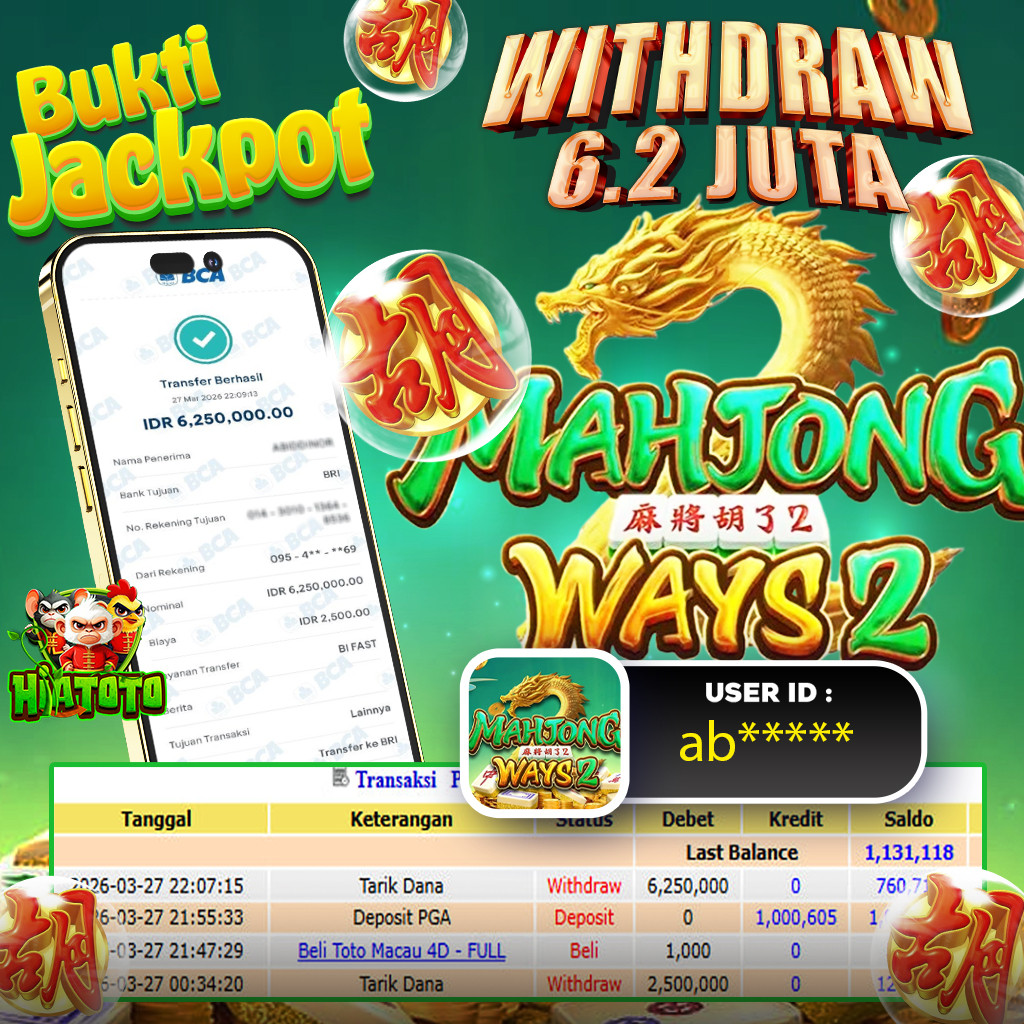 HIATOTO JACKPOT!!! Jackpot MAHJONG WAYS 2  Sebesar Rp 6.250.000 Juta Di Bayar Lunas!
