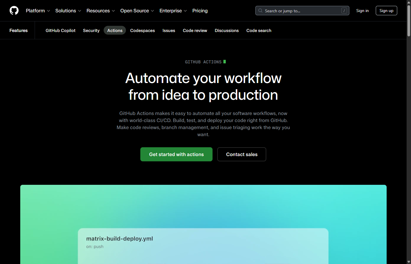 GitHub Actions 메인 페이지