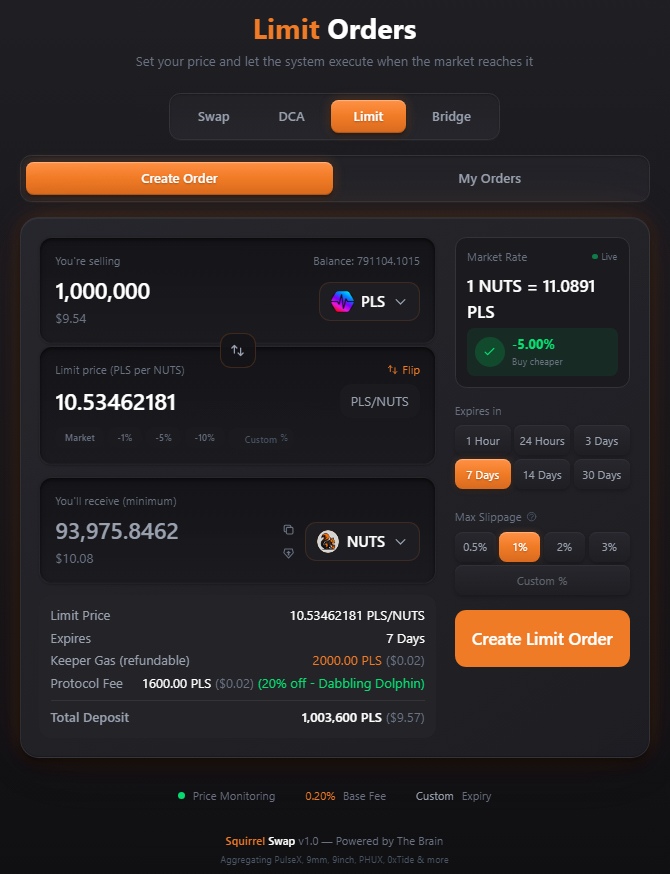 SquirrelSwap Limit Orders