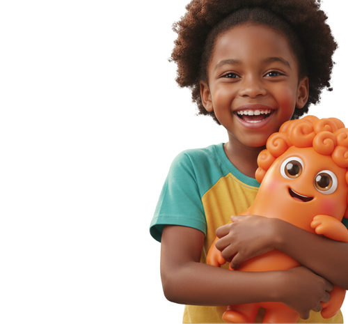 Criança feliz com mascote