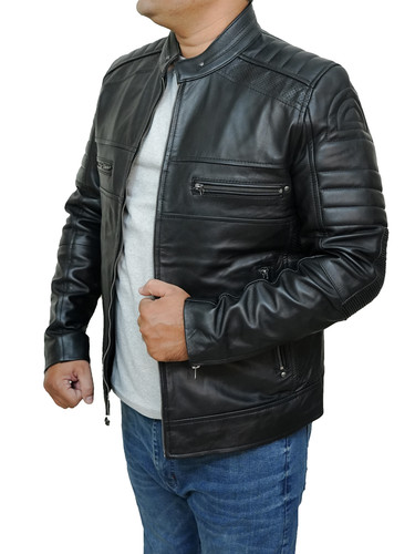 Mens Customized Cafe Racer Quilted Moto Biker Bomber Costumes Black real lambskin Leather Jacket (10.jpg