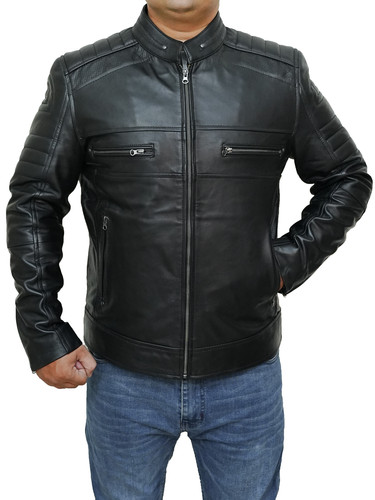 Mens Customized Cafe Racer Quilted Moto Biker Bomber Costumes Black real lambskin Leather Jacket (1).jpg