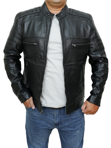 Mens Customized Cafe Racer Quilted Moto Biker Bomber Costumes Black real lambskin Leather Jacket (8).jpg