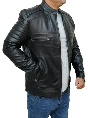 Mens Customized Cafe Racer Quilted Moto Biker Bomber Costumes Black real lambskin Leather Jacket (9).jpg