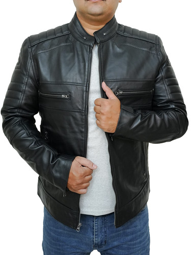Mens Customized Cafe Racer Quilted Moto Biker Bomber Costumes Black real lambskin Leather Jacket (6).jpg