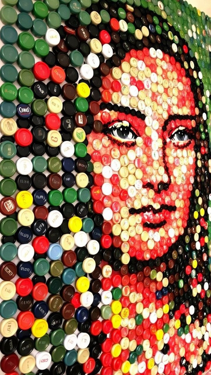 Artist creates 'Latin American Mona Lisa' with plastic bottle caps