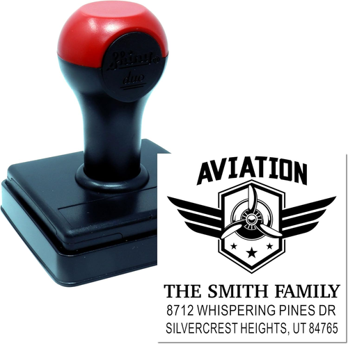 Aviation Design, Aviation Propeller Wing Emblem Rubber Stamp for Tags, Custom Three-Line Design.png