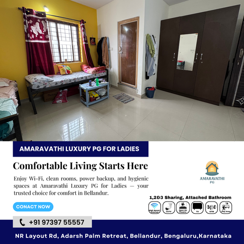 Experience comfort at Amaravathi Luxury PG for Ladies with Wi-Fi, clean rooms and daily maintenance