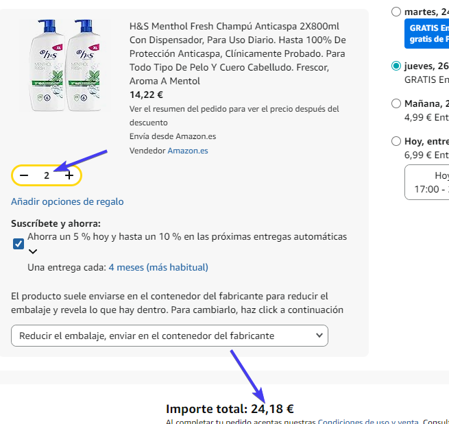 captura de pantalla para ayuda a la compra