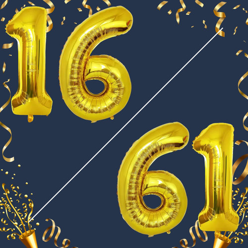 40 Inch Big Gold Large Number 16 61 Mylar Foil Balloon For Helium & Air Filled Premium Self Seal Bal.jpg