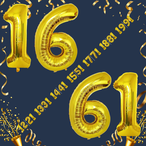 40 Inch Big Gold Large Number 16 61 Mylar Foil Balloon For Helium & Air Filled Premium Self Seal Bal.jpg