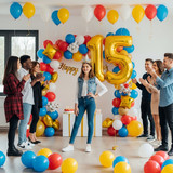 40 Inch Big Gold Large Number 15 Mylar Foil Balloon For Helium &amp; Air Filled Premium Self Seal Balloo