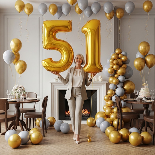 40 Inch Big Gold Large Number 51 Mylar Foil Balloon For Helium & Air Filled Premium Self Seal Balloo.jpg