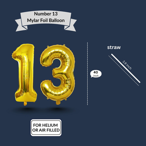 40 Inch Big Gold Large Number 13 Mylar Foil Balloon For Helium & Air Filled Premium Self Seal Balloo.jpg
