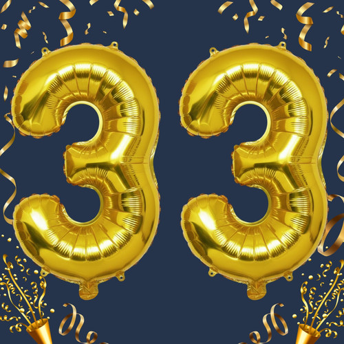 40 Inch Big Gold Large Number 33 Mylar Foil Balloon For Helium & Air Filled Premium Self Seal Balloo.jpg