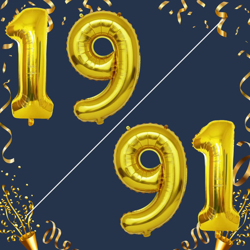 40 Inch Big Gold Large Number 19 91 Mylar Foil Balloon For Helium & Air Filled Premium Self Seal Bal.jpg