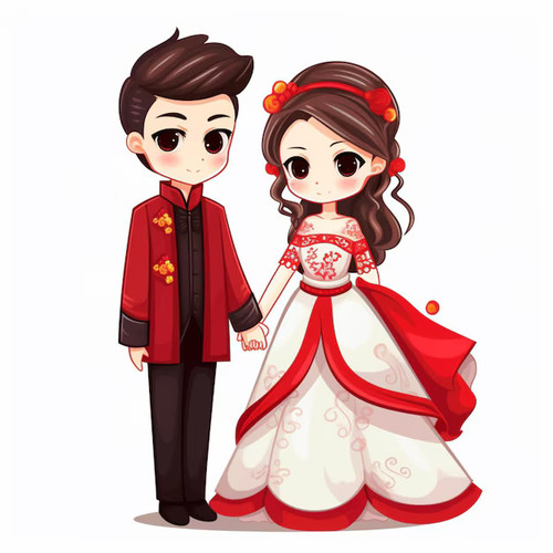 cartoon illustration couple dressed traditional chinese wedding attire generative ai 955884 83577.jpg