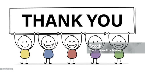 Smiley cartoon caricature with text on a board - thank you. Business concept. Vector.jpg